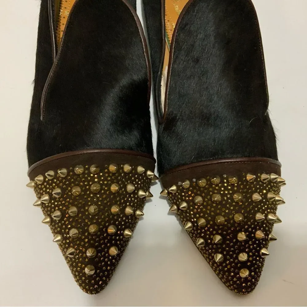 New Jesu  Segun Pointy Toe Studded calf hair  Loafers Dress Shoes  luxury Italy